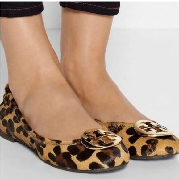 Tory Burch Leopard/Gold Reva-Haircalf Leather Ballet Flats Size 7M - Picture 7 of 9